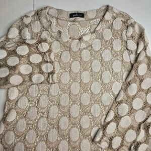 YUSHI Women's Large Beige Tunic Top With White Polka Dots -1357‎